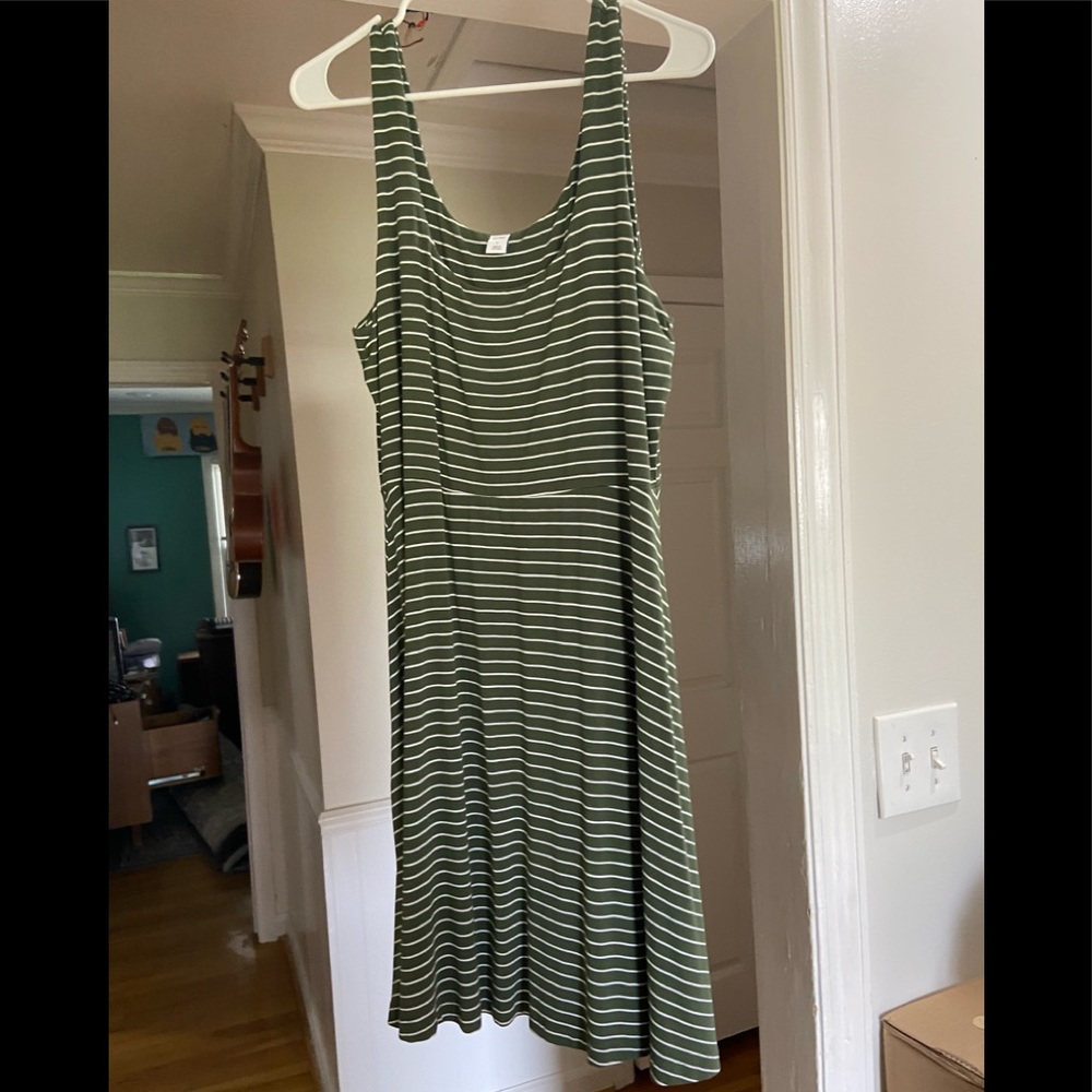 Green and white Striped Old Navy Dress Large